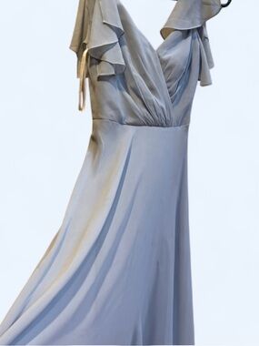 David's Bridal Light Blue One-Shoulder Ruffle Gown